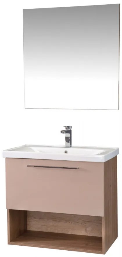 Set Mobilier Baie Cappadocia, Include Baza Lavoar, Lavoar și Oglinda, 80 cm, Cappuccino