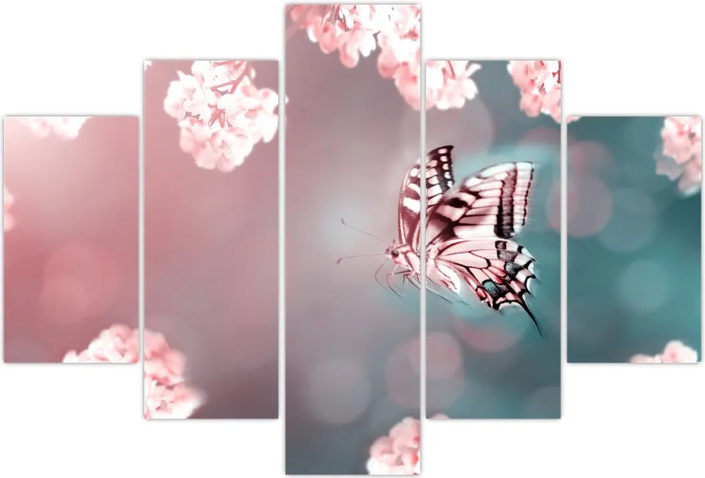 Tablou - Fluture între flori (150x105 cm)