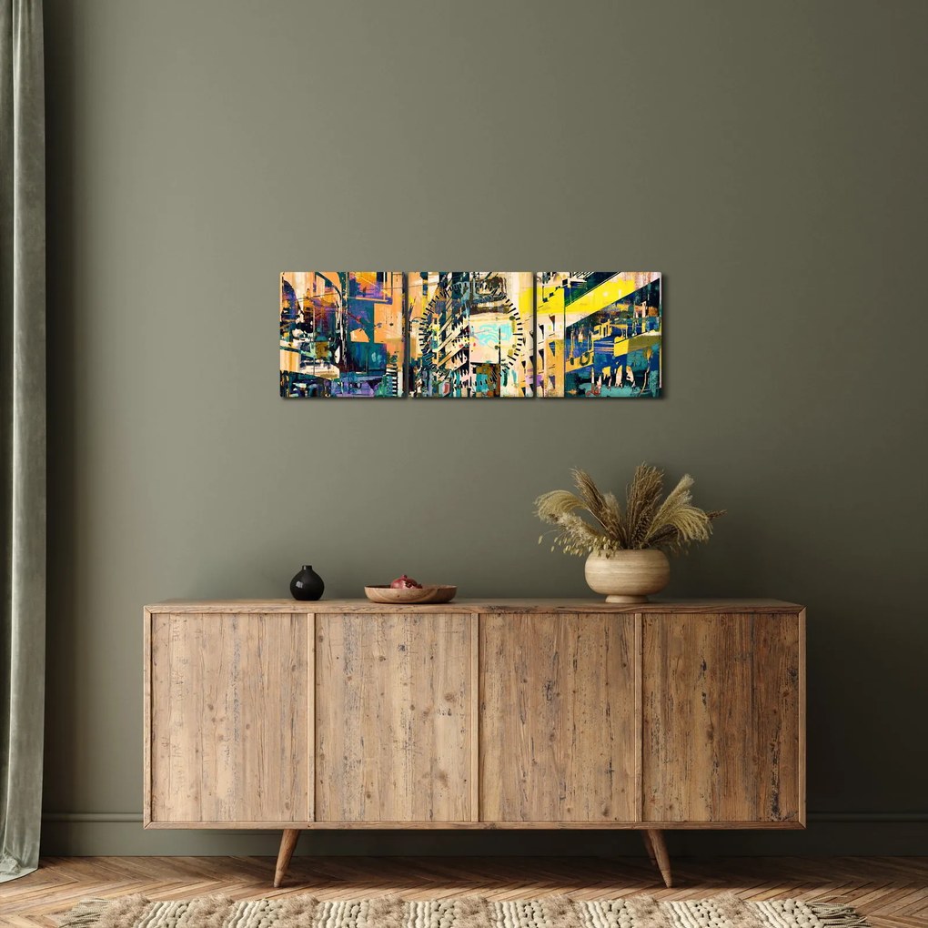 Tablou abstacțiunii pictate (cu ceas) (90x30 cm)