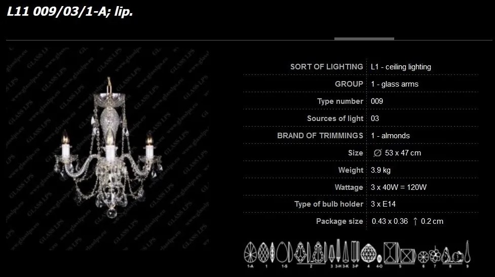 Lustra 3 brate cristal Bohemia L11 009/03/1-A; lip.