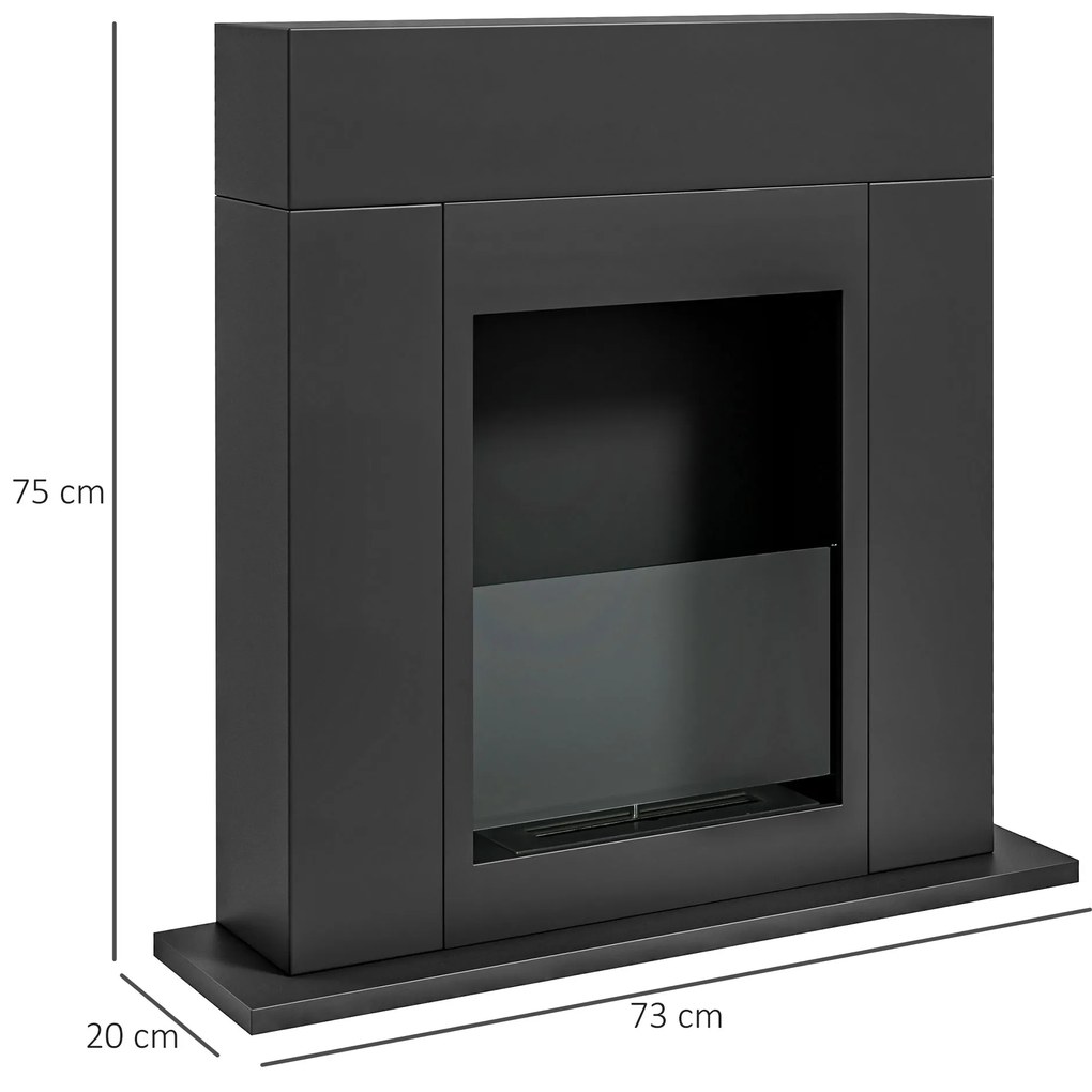 HOMCOM Șemineu cu Bioetanol de Podea și Arzător de 0,9L pentru 3 Ore de Ardere fără Fum, 73x20x75 cm, Negru | Aosom Romania