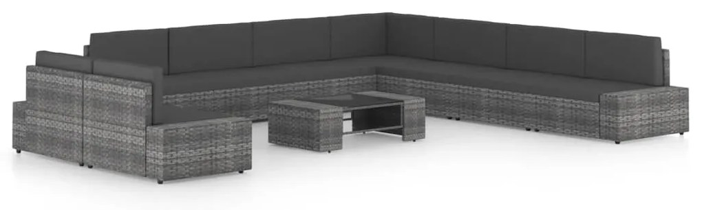 vidaXL Set mobilier de grădină cu perne, 10 piese, gri, poliratan