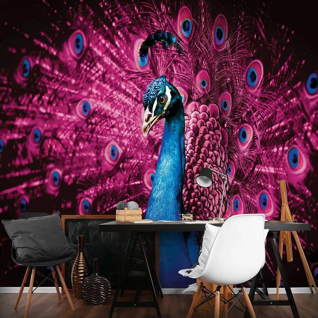 Fototapet - Păun cu pene roz (152,5x104 cm)