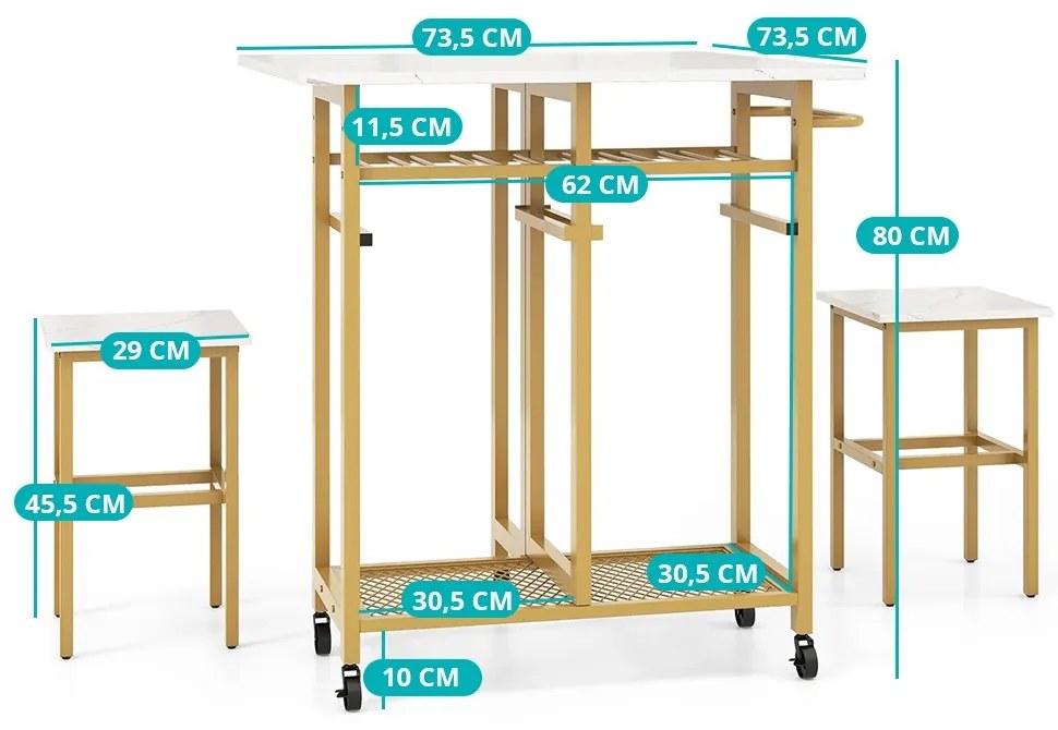 Set masă extensibilă cu suport pentru sticle, 3 piese