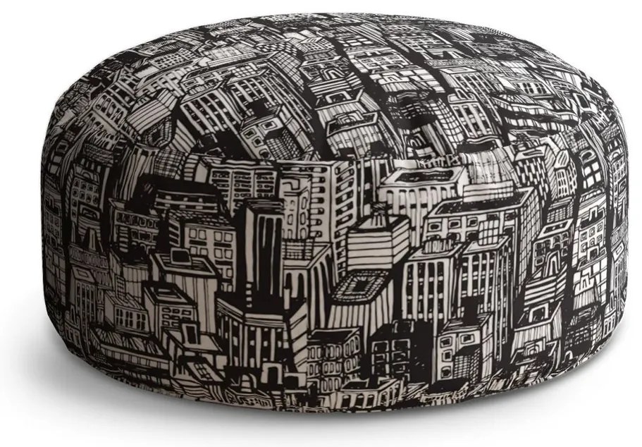 Taburet Circle zgârie-nori desenați, negru / alb