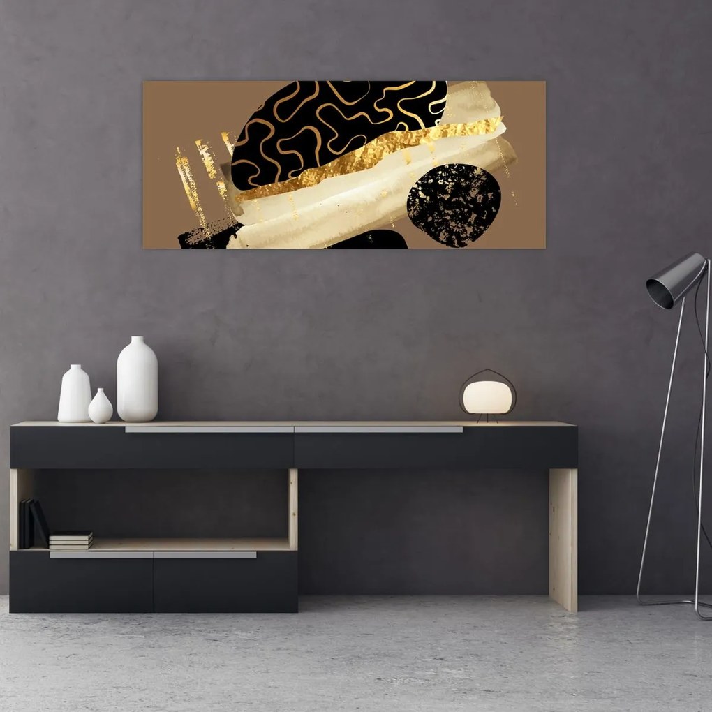 Tablou - Abstracție maro auriu N⁰3 (120x50 cm)