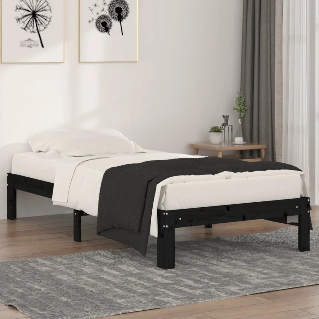 810334 vidaXL Cadru de pat single, negru, 90x190 cm, lemn masiv