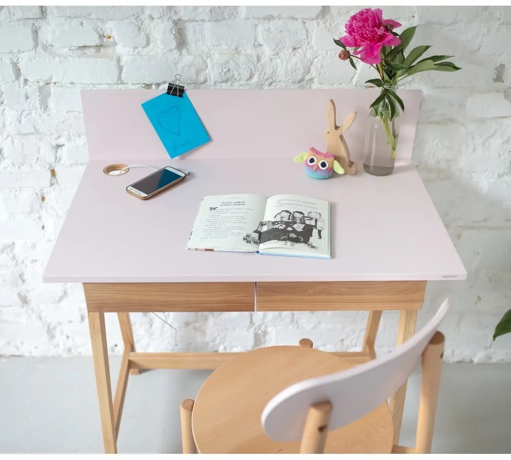 Birou cu bază din lemn de frasin Ragaba Luka, lungime 85 cm, gri