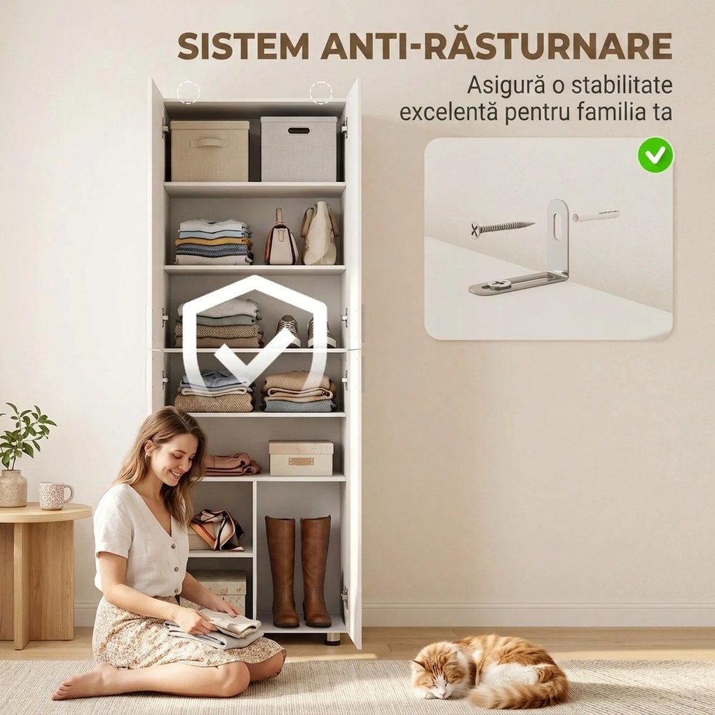 HOMCOM Dulap cu 4 Uși, 180 cm, Alb | Aosom Romania