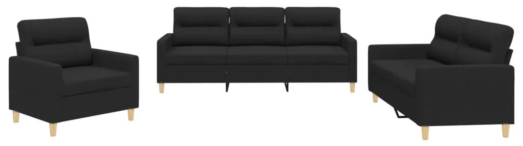 3201540 vidaXL Set de canapele cu perne, 3 piese, negru, textil