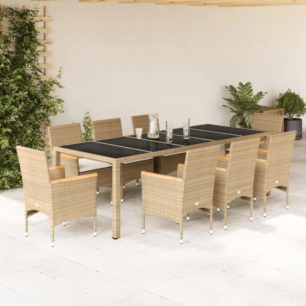 vidaXL Set mobilier de grădină cu perne 9 piese bej poliratan &amp; sticlă