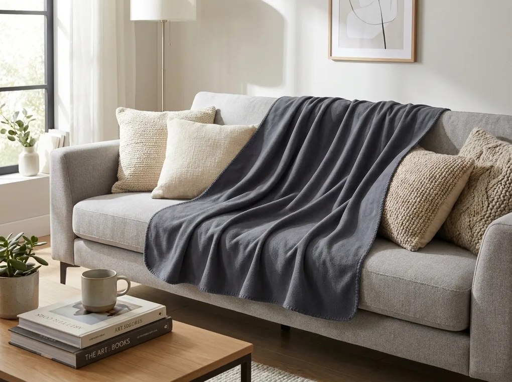 Patura fleece FLEORA, gri inchis mov Dimensiune: 180 x 200 cm