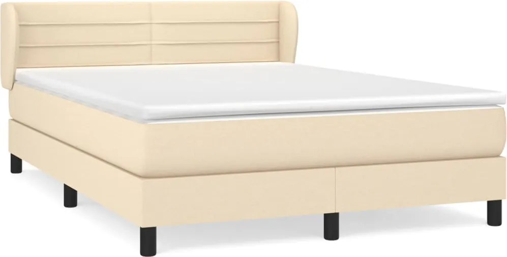 vidaXL Pat box spring cu saltea, crem, 140x200 cm, textil