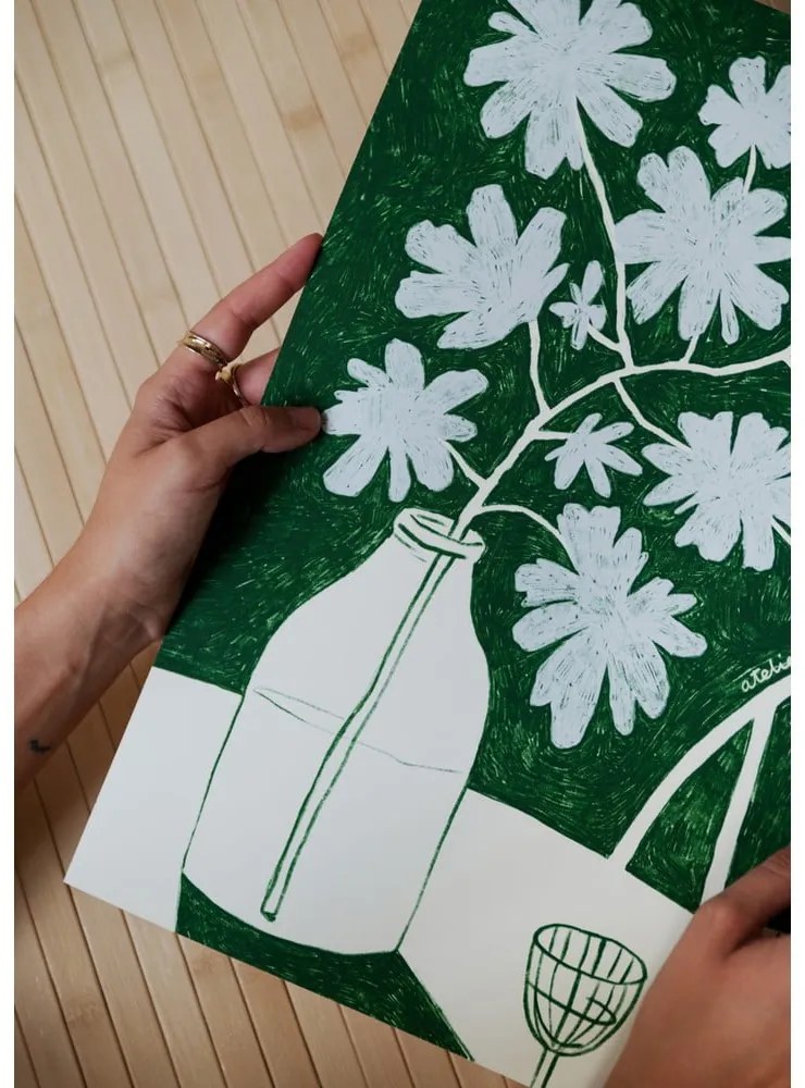 Poster 30x40 cm Blue Flowers &amp; Red Wine – Anouk van Cleef – The Poster Club