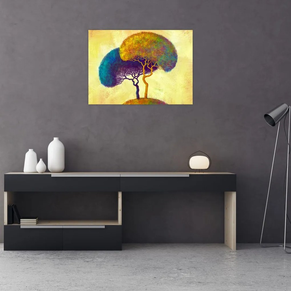 Tablou pe sticlă - Copaci în deal (70x50 cm)