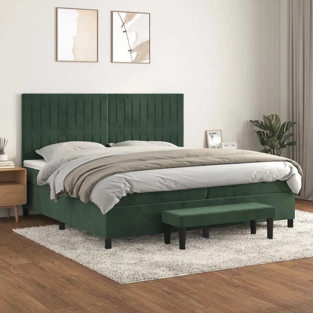 3137986 vidaXL Pat box spring cu saltea, verde închis, 200x200 cm, catifea