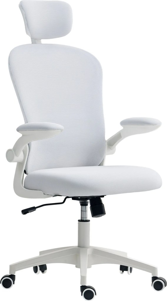 Vinsetto Scaun de birou din plasă cu spătar înalt tetieră reglabilă suport lombar 4D 62x64x120 cm Alb | Aosom Romania