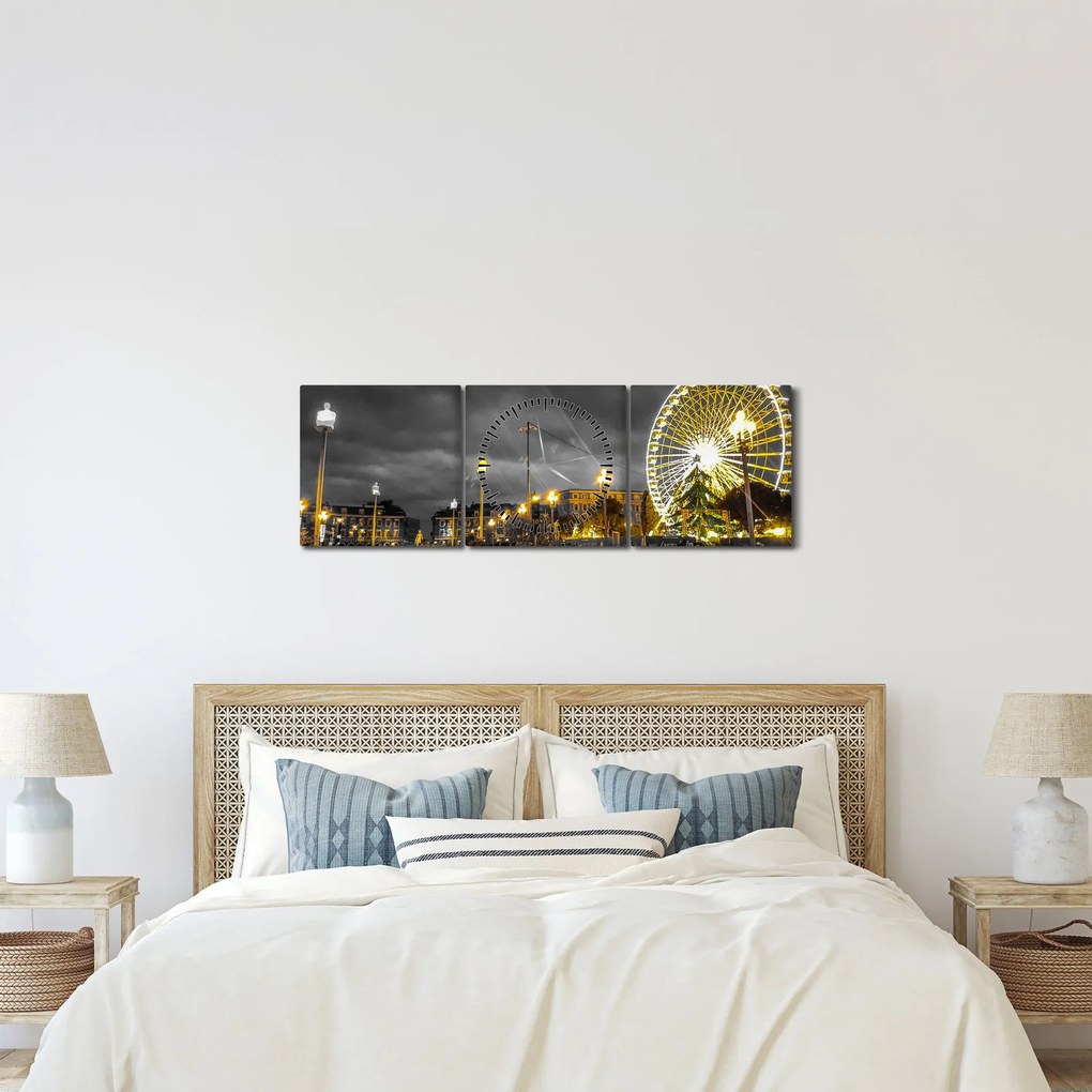 Tablou carusel în amurg (cu ceas) (90x30 cm)