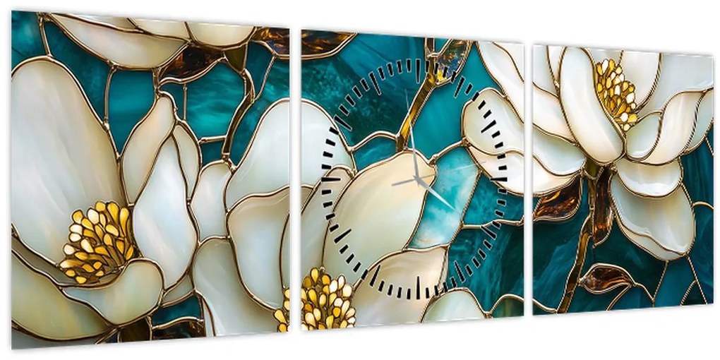 Tablou - Vitraliu cu magnolie (cu ceas) (90x30 cm)