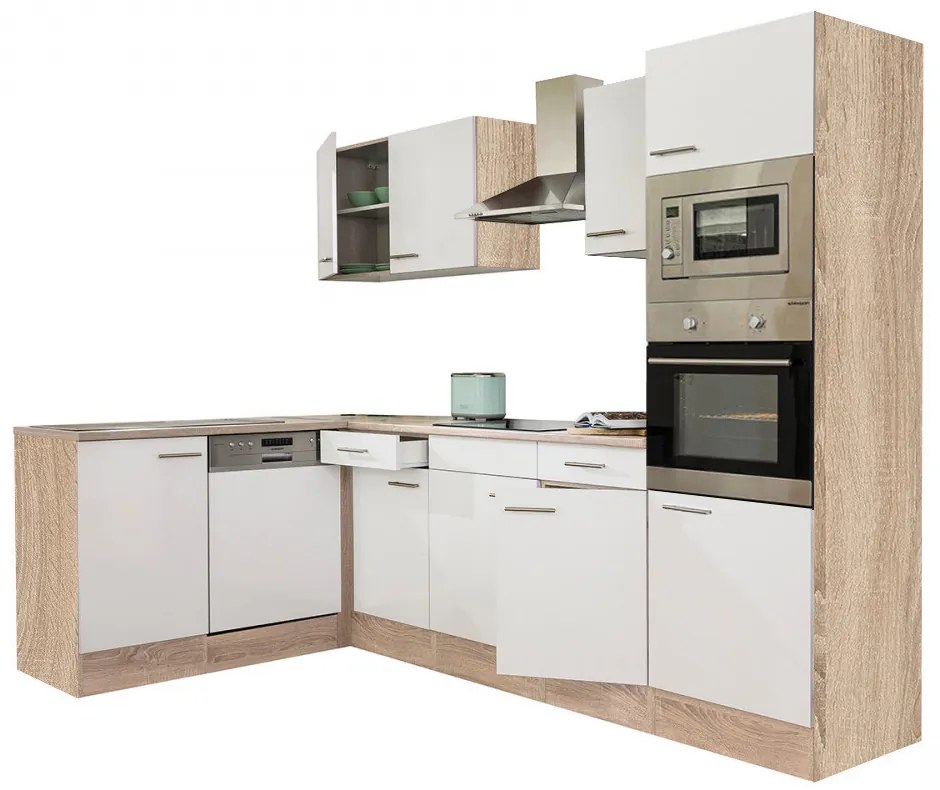 Mobilă de bucătărie Yorki 280 cu corp din stejar Sonoma și față alb satinat