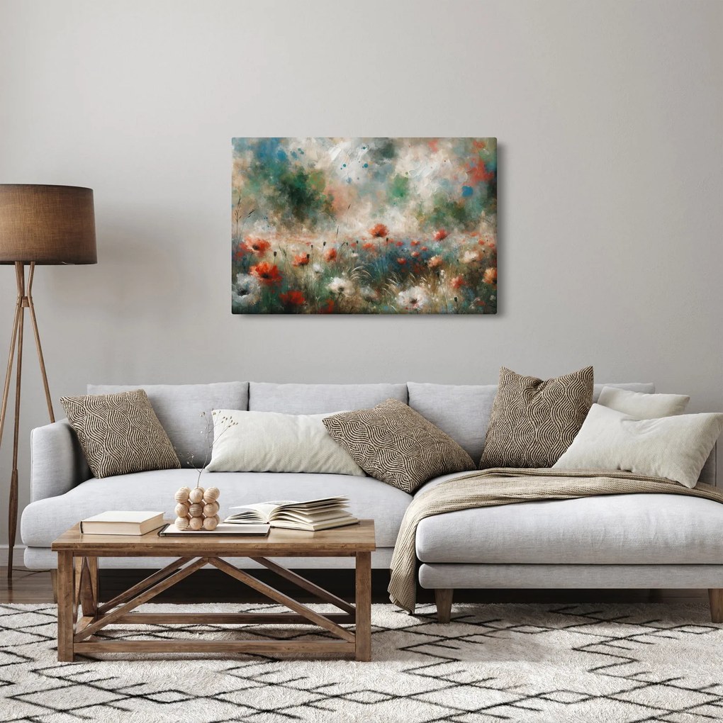 Tablou – Abstracție de câmp cu maci (90x60 cm)