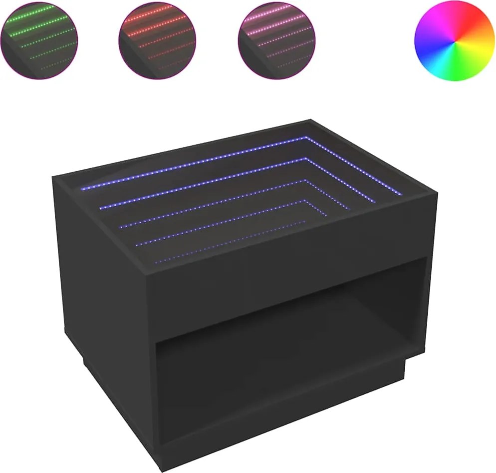 vidaXL Măsuță de cafea cu LED infinity, negru, 70x50x50 cm