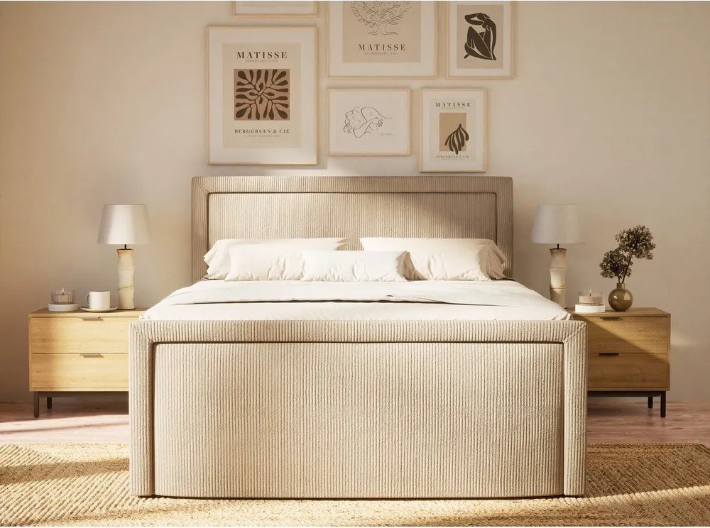 Pat boxspring bej cu spațiu de depozitare 160x200 cm Fresco – Maison de Rêve