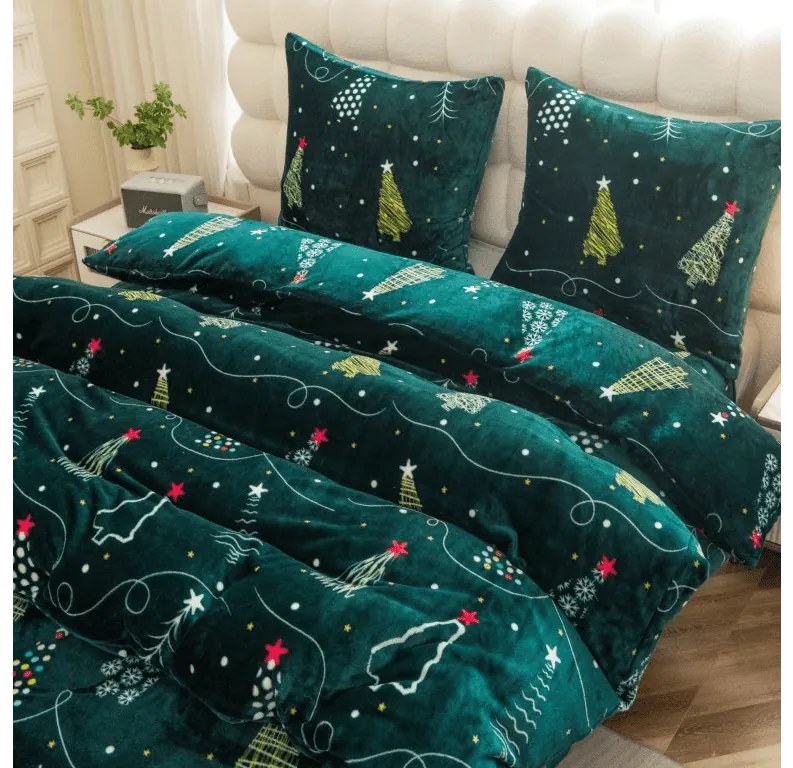Lenjerie de pat mikroplys CHRISTMAS DRIFT verde Dimensiune lenjerie de pat: 2 buc 70 x 90 cm | 200 x 220 cm