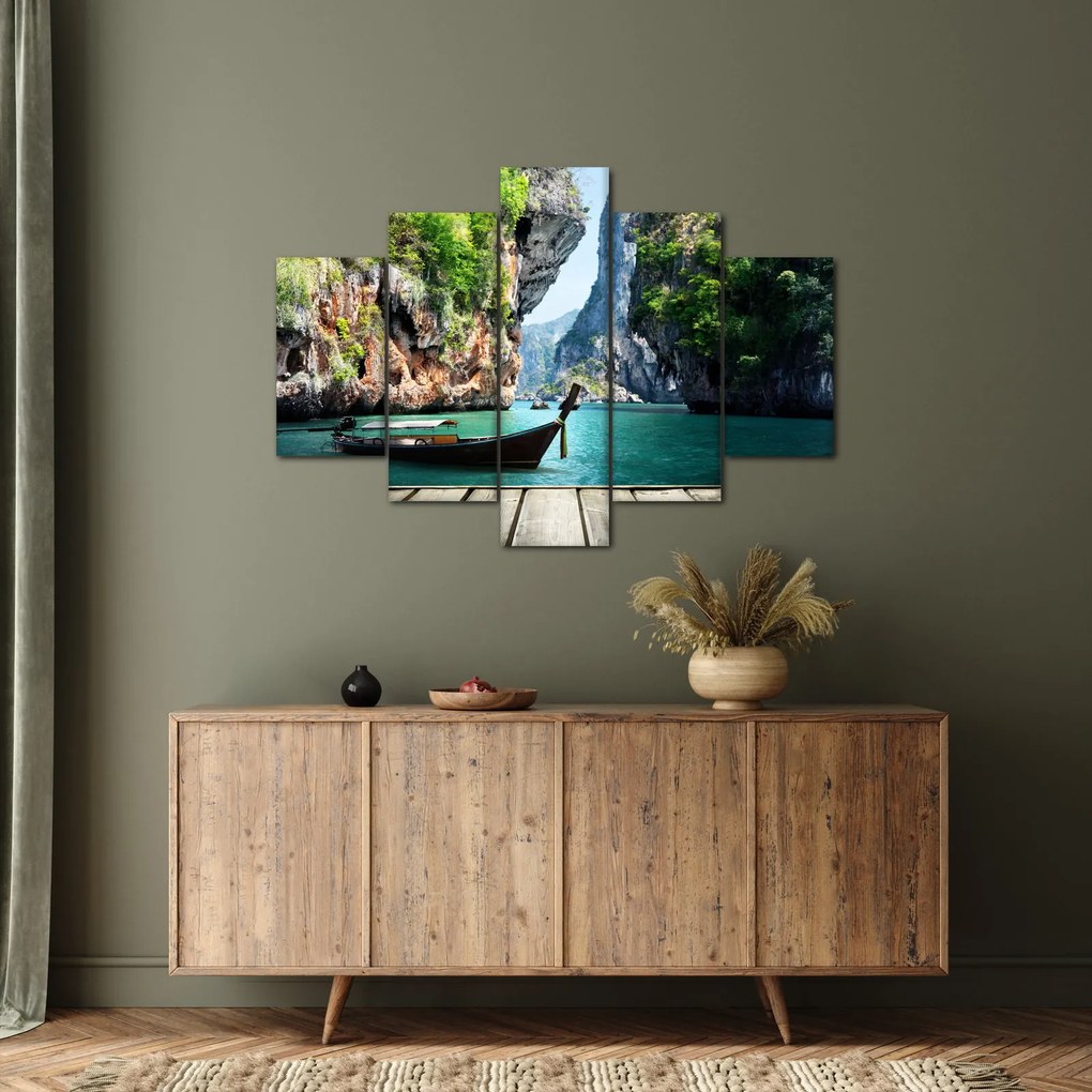 Tablou - Apă peisaj mediteranean cu barca (150x105 cm)
