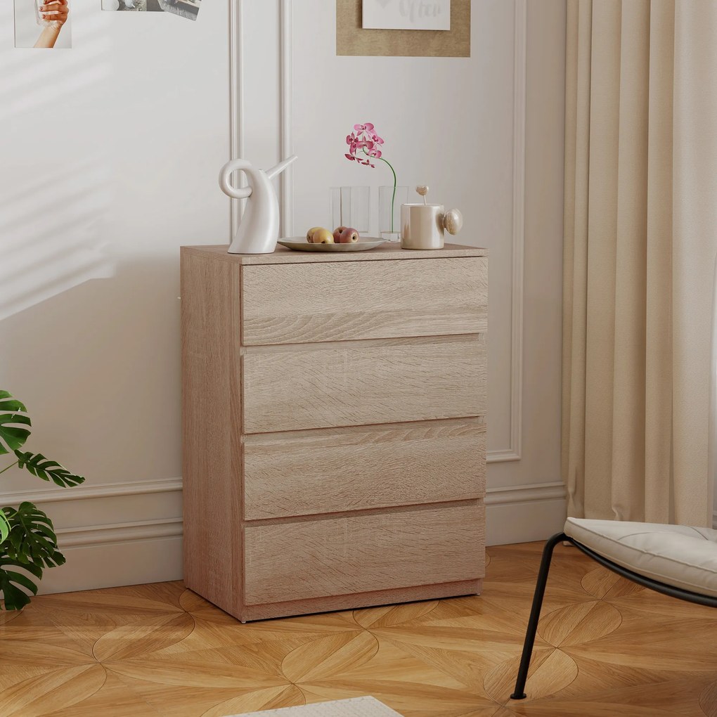 HOMCOM Comodă cu 4 Sertare, Dulap Înalt pentru Dormitor, Comodă cu Sertare cu Ghidaje Metalice și Mânere Scanalate, Alb | Aosom Romania