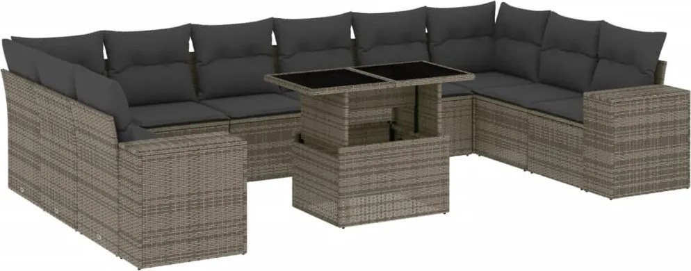 vidaXL Set canapele de grădină cu perne, 11 piese, gri, poliratan