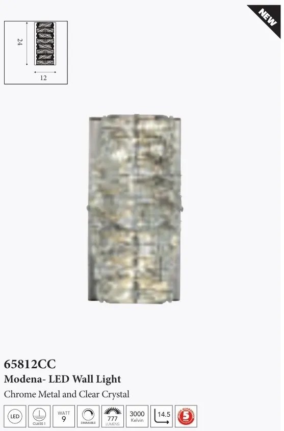 Aplica de perete metal cromat si sticla LED Modena