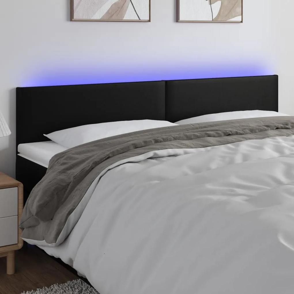 3121440 vidaXL Tăblie de pat cu LED, negru, 200x5x78/88 cm, piele ecologică