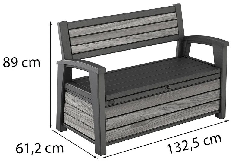 Bancă de grădină/depozitare din plastic Decocoat, 227 L, gri furtună