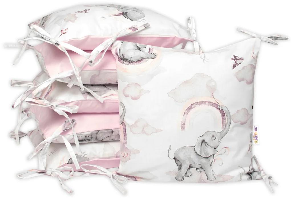 Pernă din bumbac mantinel Baby Nellys, Elefant și Curcubeu, roz/alb