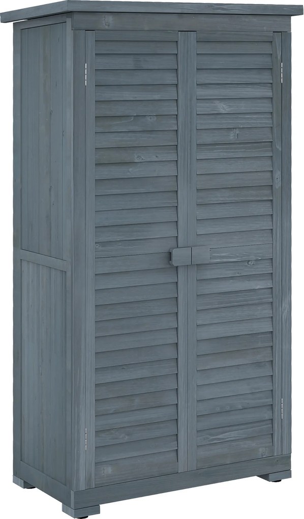 Outsunny Dulap de grădină pentru unelte din lemn, 2 rafturi, acoperiș bituminos, uși cu obloane, 87 x 47 x 160 cm, gri | Aosom Romania