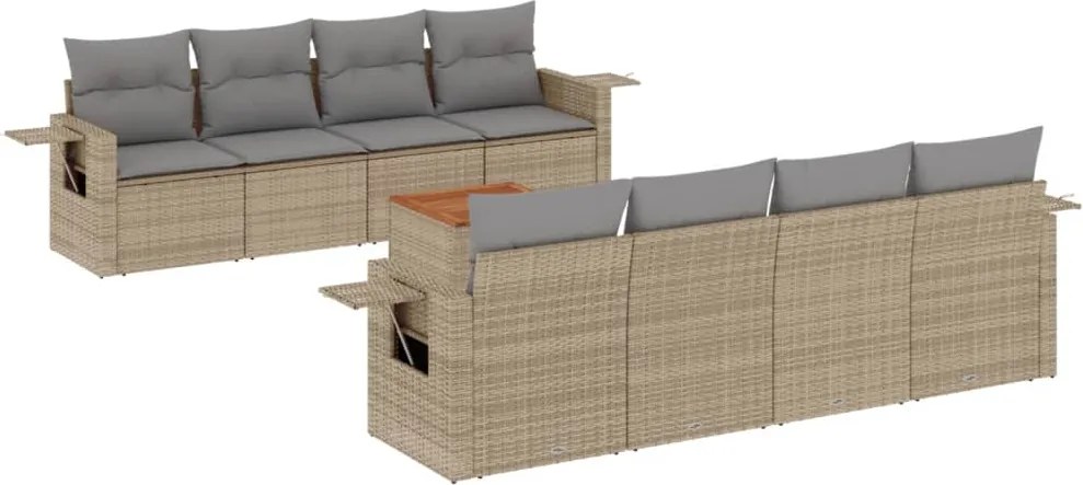 vidaXL Set canapele de grădină, 9 piese, cu perne, bej, poliratan