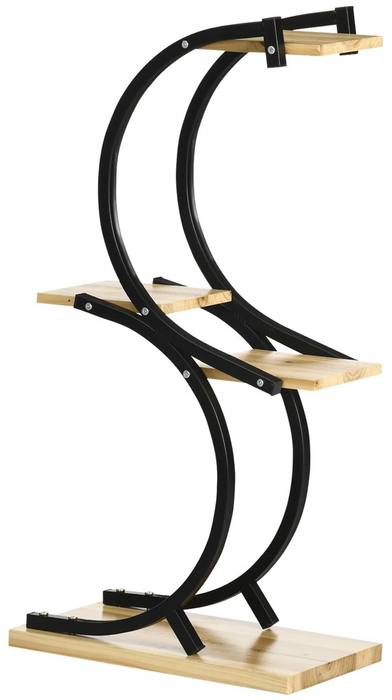 Outsunny Suport de plante cu 4 rafturi, lemn masiv, rezistent la intemperii, 46 cm x 25 cm x 91 cm, Negru + Natural | Aosom Romania