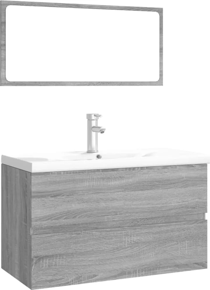 vidaXL Set de mobilier de baie, gri sonoma, lemn prelucrat