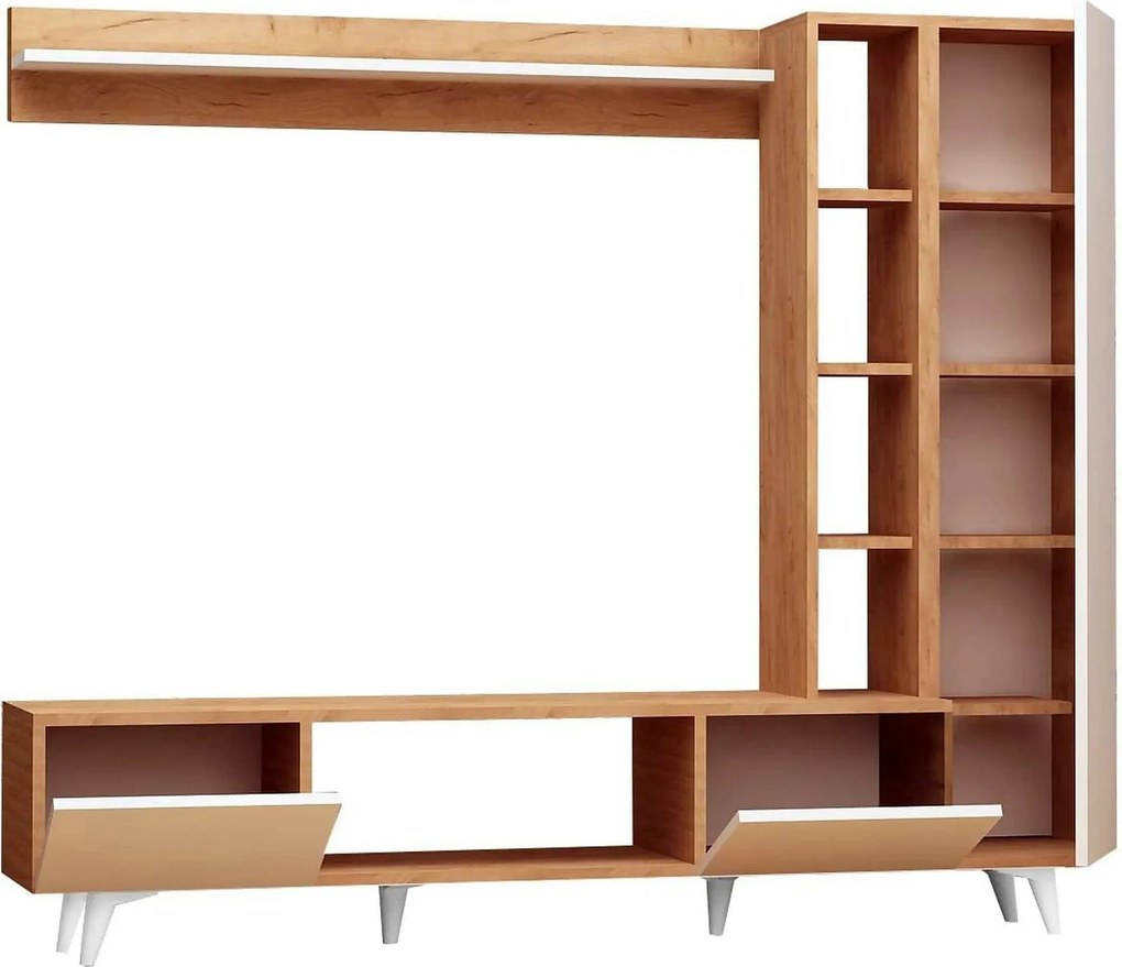 Mobilier living RAMBUTY, alb/stejar, PAL melaminat, 3 piese, 170x37x15