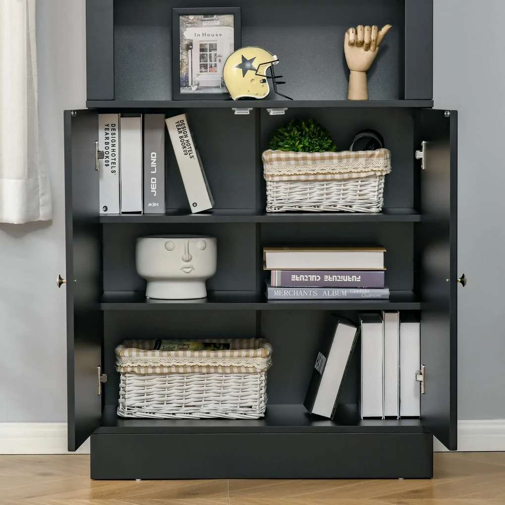 HOMCOM Bufet Bucătărie Lemn cu Spațiu Depozitare, Etajere Ajustabile, Dulap 2 Uși, Design Modern, Negru | Aosom Romania