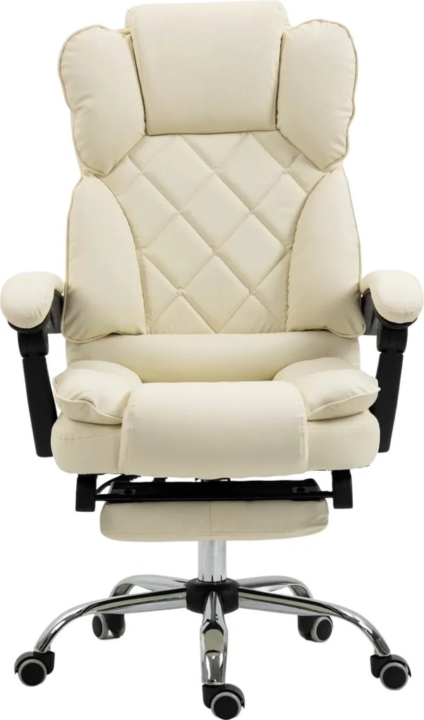 Scaun directorial, cu Masaj și Încălzire, suport picioare, funcție sezlong, piele PU, Ivory