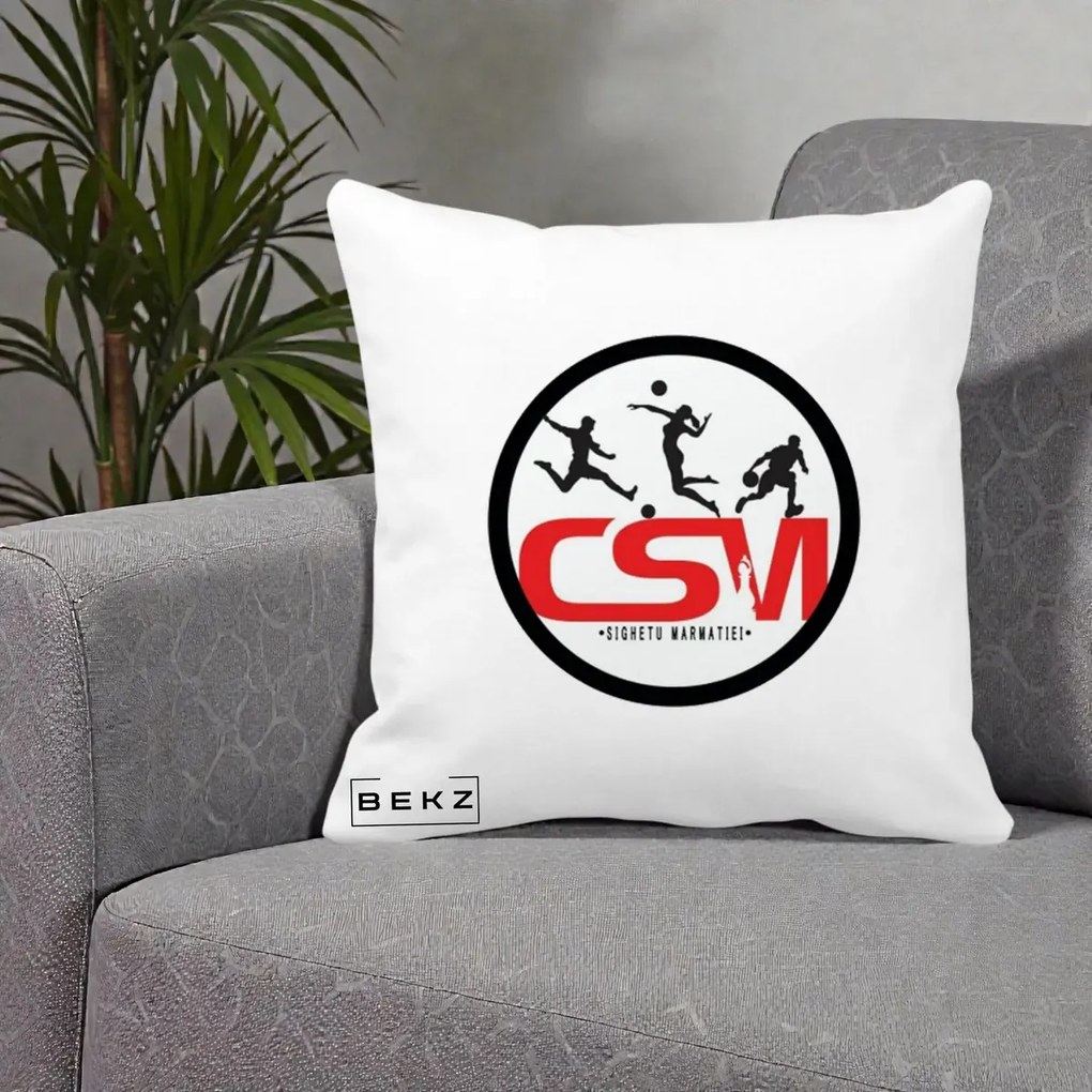 Perna Personalizata CSM Sighetu Marmatiei Sport, 40x40 cm, Alba Mata, Husa Detasabila, Perna Inclusa, BEKZ®