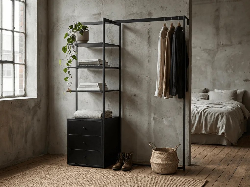 Suport pentru haine cu raft ARDEO 150x180 cm, negru