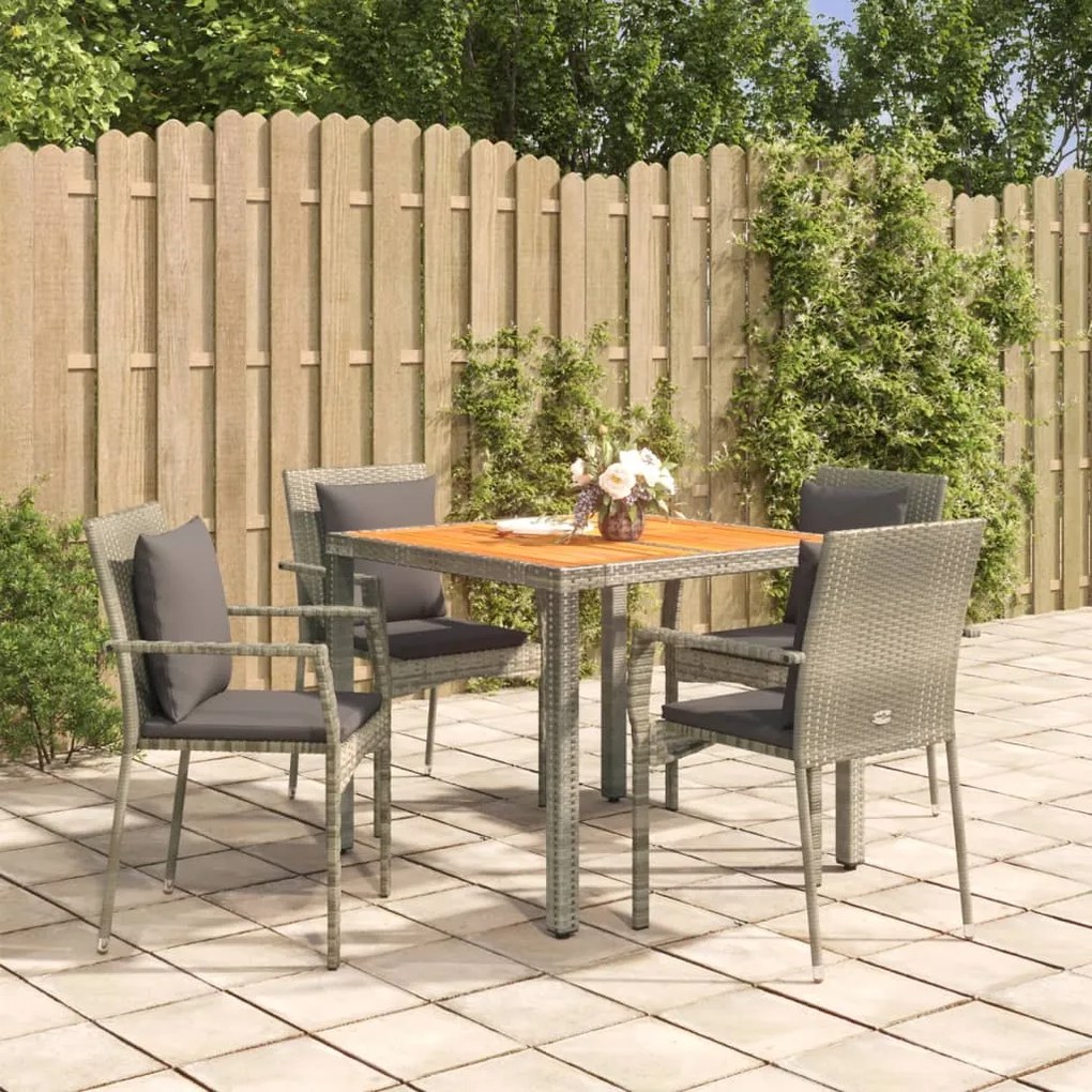 vidaXL Set mobilier de grădină cu perne, 5 piese, gri, poliratan