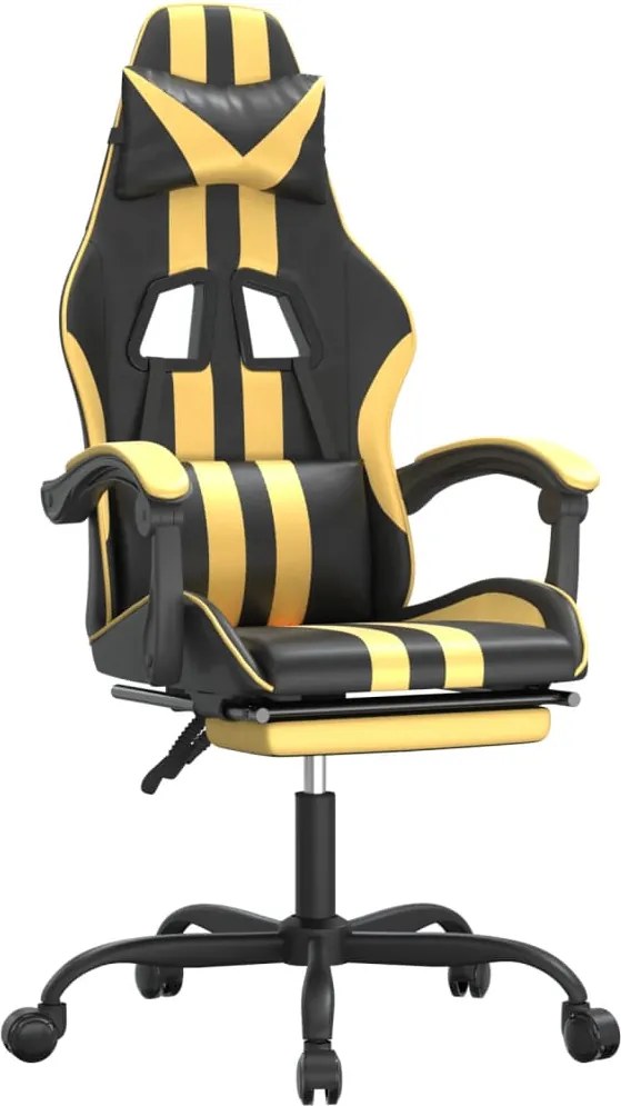 vidaXL Scaun de gaming cu suport picioare negru/auriu, piele ecologică