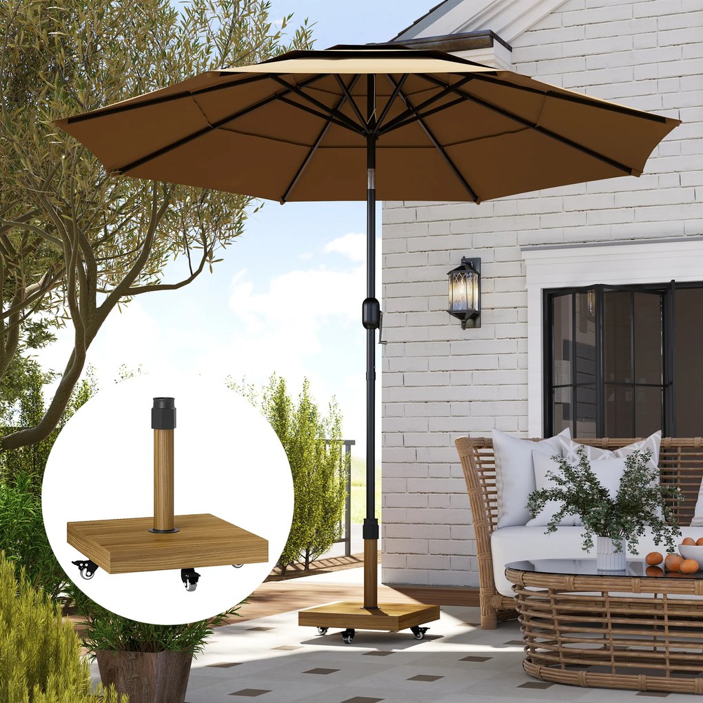 Outsunny Bază pentru Umbrelă cu Roți și Frâne, Suport din Metal cu Ciment, pentru Stâlpi de Umbrelă Ø36/38/48 mm, Efect Lemn Natural | Aosom Romania