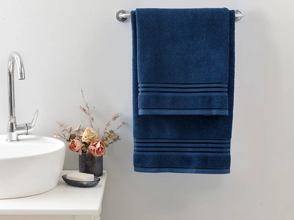 The Romantic Strip Set Prosoape Flaușate Baie 50x85cm + 70x150cm Bleumarin
