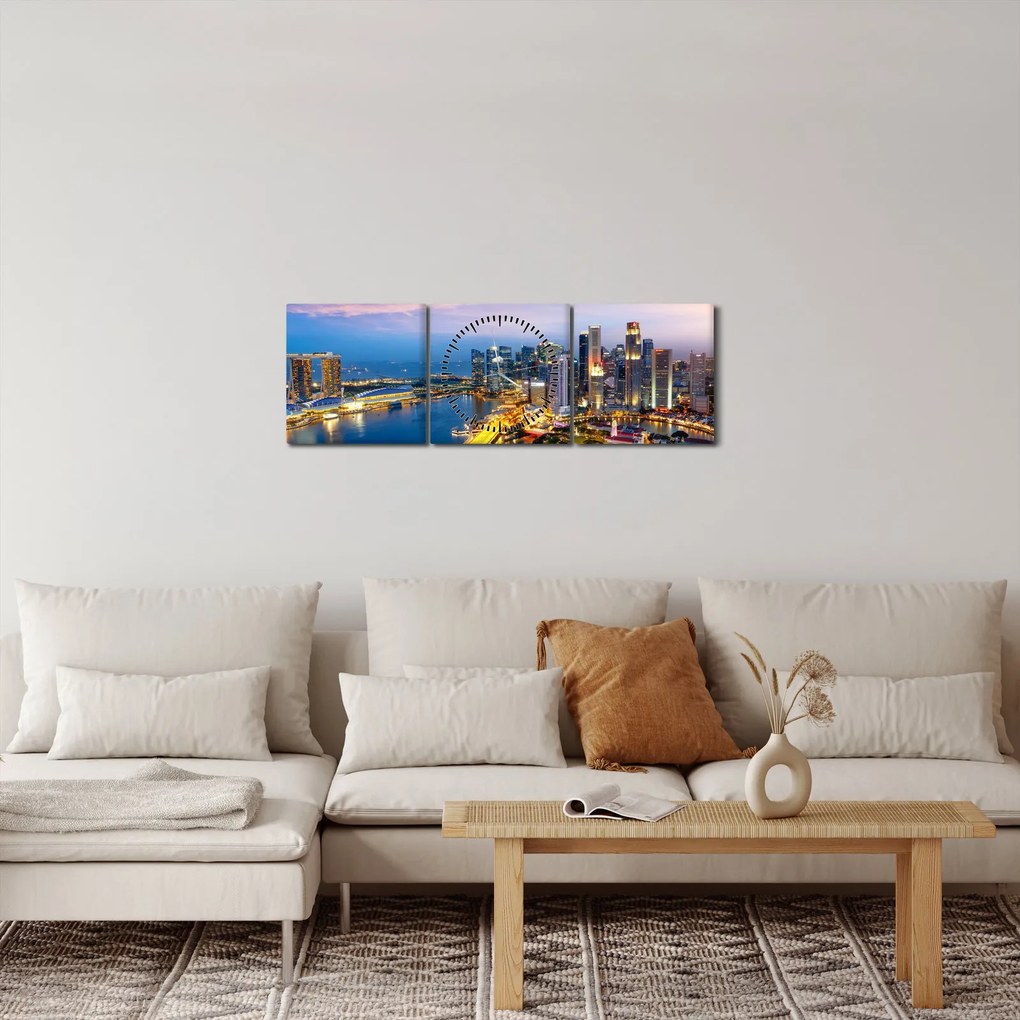 Tablou - Singapore, Asia (cu ceas) (90x30 cm)