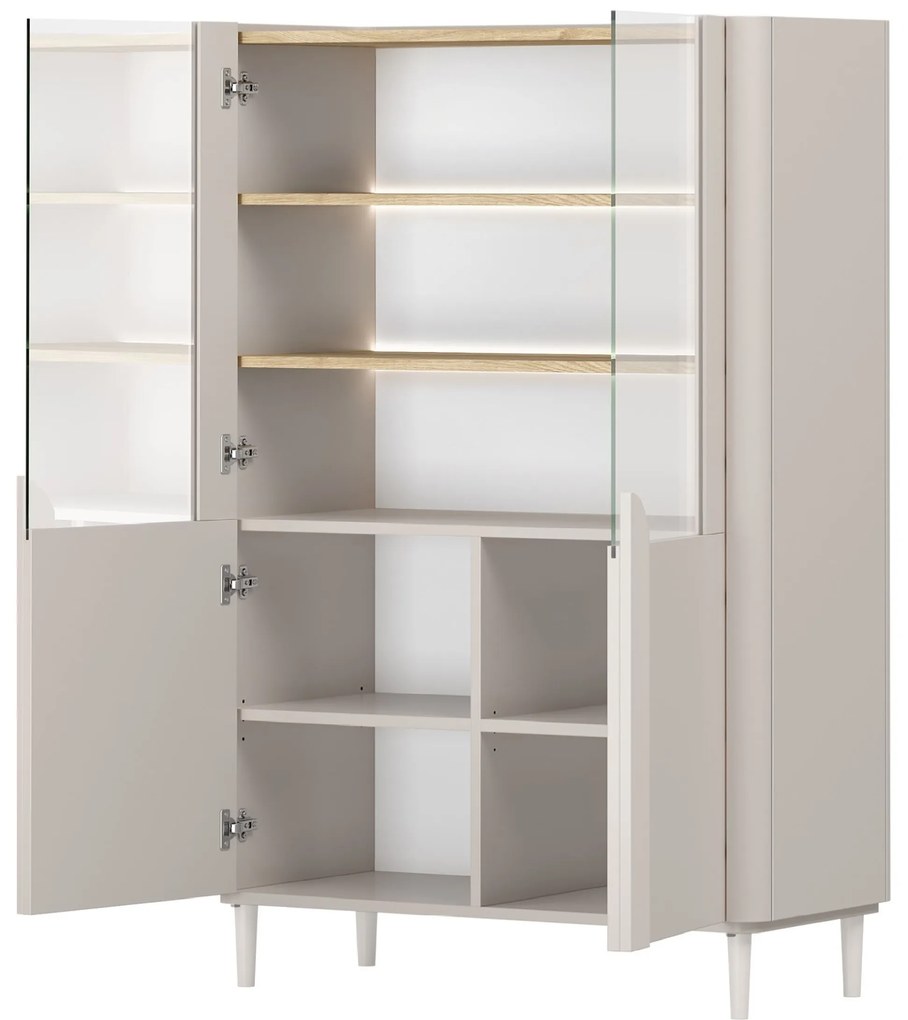 Vitrină cu picioare Amilio 100 cm, două uși - cașmir / stejar uleiat / mânere cașmir